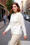 Women's Ecru Regular Fit Floral Pattern Crew Neck Low Sleeve Knitwear Sweater Winter Chic Quality