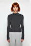 Stand Collar Ribbed Woven Fitted Fit Long Sleeve Basic Knitwear Sweater for Women Winter Elegance and - 2