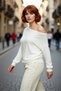 Women's Carmen Collar Plain Knitwear Sweater with Slim Fit Structure Offers Spring Autumn Daily Chic Quality