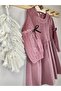 Corded Fabric Dried Rose 4-5 Years Old Velvet Dress - 2