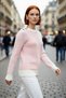Women's Light Blue Striped Button Detailed Crew Neck Long Sleeve Knitwear Sweater Stylish for Everyday Outfits