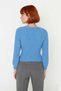 Women's Regular Fit Long Sleeve Crop Brown Heart Neck Ribbed Acrylic Knitwear Sweater Casual Chic - 4