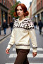 Women's Oversized Ethnic Patterned V-Neck Raglan Sleeve Knitwear Sweater Ideal for Winter Cold Weather Chic