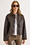 Women's Brown Plaid Lined Pocketed Coated Jacket Ckt-19000492 - 2