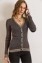 Women's Brown Stripe Detailed Hair Knitwear Cardigan Hrk-19000428