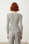 Women's Ecru Striped Square Neck Fitted Long Sleeve Knitwear Bodysuit 100% Acrylic Autumn Chic Quality - 4