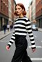 Women's Striped Crew Neck Fitted Crop Knitwear Sweater Spring Autumn Stylish for Everyday Outfits