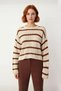 Women's Oversized Crew Neck Striped Crop Knit Sweater Low Sleeve Casual Winter for Outfits - 2
