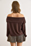 Women's Brown Madonna Collar Ruffled Flowy Soft Blouse Blz-19003139 - 6
