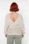 Women's Double Breasted V-Neck Tie-Up Open Back Knitwear Sweater Bat Sleeve Plain Thessaloniki Woven Winter - 4
