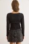 Women's Black V-Neck Gathered Detailed Soft Textured Blouse Blz-19003141 - 4
