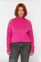 Women's Relaxed Fit Stand Collar Low Long Sleeve Off-The-Shoulder Detailed Modern Comfortable Knitwear Sweater - 2