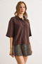 Women's Brown Polo Neck Flowy Soft Blouse Blz-19003140 - 3