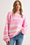 Women's Pink Striped Textured Comfortable Fit Knit Sweater Kzk-19001031