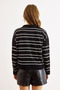 Women's Black and White Polo Neck Thin Striped Thin Knit Sweater Kzk-19001033 - 3