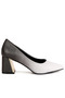 Women Black & Grey Metallic Accent Block Heel Pumps