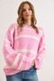Women's Pink Striped Textured Comfortable Fit Knit Sweater Kzk-19001031 - 6