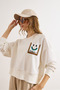 Women's White Patch Smiling Face Detailed Bat Unlined Sweatshirt Swt-19000764 - 6