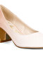 Women Beige & White Metallic Accent Block Heel Pumps - 5