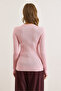 Women's Pink Crew Neck Hair Knit Basic Sweater Kzk-19001026 - 2
