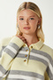 Otto Soft Textured Polo Neck Yellow Gray Striped Sweater - 2