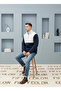 Trendy, Unisex, Navy Blue-White, Color Block, Zipper, Stand Collar, Sherpa, Fleece, Jacket - 5