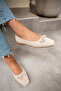 Linda Beige Suede Women's Ballerinas with Bow Detail - 3