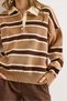 Women's Camel Brown Polo Neck Striped Knit Sweater Kzk-19001030 - 4