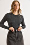 Women's Black Crew Neck Hair Knit Basic Sweater Kzk-19001026 - 5