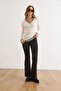 Women's Black Spanish Leg Lycra Suede Trousers Pnt-19000372 - 3