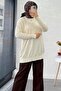 Mercerized Women's Tunic with Button Detail on the Sleeve – Ecru - 3