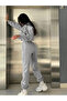 Women's Leopard Ribbon Printed Crew Neck Tracksuit Set - 3