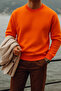 Men's Thick Crew Neck Loose Orange Sweater