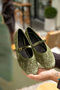 Semy Khaki Velvet Embroidery Detail Women's Ballet Flats - 2