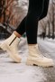Casual Women's Beige Boots Rhinestone Lace-Up Thick High-Soled Soft Lightweight Comfortable Bootie 2077 - 3
