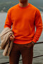 Men's Thick Crew Neck Loose Orange Sweater - 4