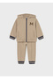 1-4 Years Old Baby Boy 2-Piece Set – Beige Hooded Zip-Up Cardigan and Beige Sweatpants