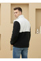 Unisex, Black-White, Color Block, Zipper, Stand Collar, Sherpa, Fleece, Jacket - 6