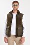 Men's Regular Fit Classic Cut Fur Detailed Mock Neck Double Pockets Warm Dark Green Vest - 4
