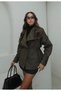 Large V-Neck Pinterest-Style Nubuck Suede Lining Waist-Cinching Drawstring Detail Trendy Design Jacket Coat - 2
