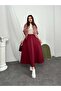 Elastic Waist Scuba Fabric Flared Skirt 8936 - Red