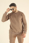Men's Winter Tracksuit Set Sweatshirt Jogger - Brown Regular Soft Crew Neck - 2
