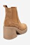 Lysa Tan Suede Elastic Genuine Leather Women's Platform Heeled Boots - 5