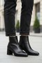 Black Leather Zippered Fleece Non-Slip Women's Heeled Boots 343126 Z - 3
