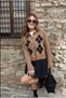 Women's Milk Coffee Soft Textured Diamond Pattern Crew Neck Knitwear Cardigan - 2