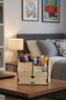 Curve 3-Compartment, Drawer Desktop Wooden Organizer Pen Holder - Jewelry Makeup Multi-Purpose Organizer - 4
