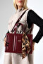 Burgundy Women's Large Box Model Bag with Scarf Accessory Crossbody Shoulder and Hand Bag - 4