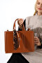 Tan Women's Large Size Box Model Bag with Scarf Accessories, Crossbody Strap, Shoulder and Hand Bag - 2