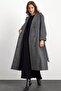 Oversize Premium Coat with Knit Stitch Detail Dark Gray 3108 - 4
