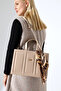 Beige Women's Large Size Box Model Bag with Scarf Accessories Crossbody Shoulder and Hand Bag - 7
